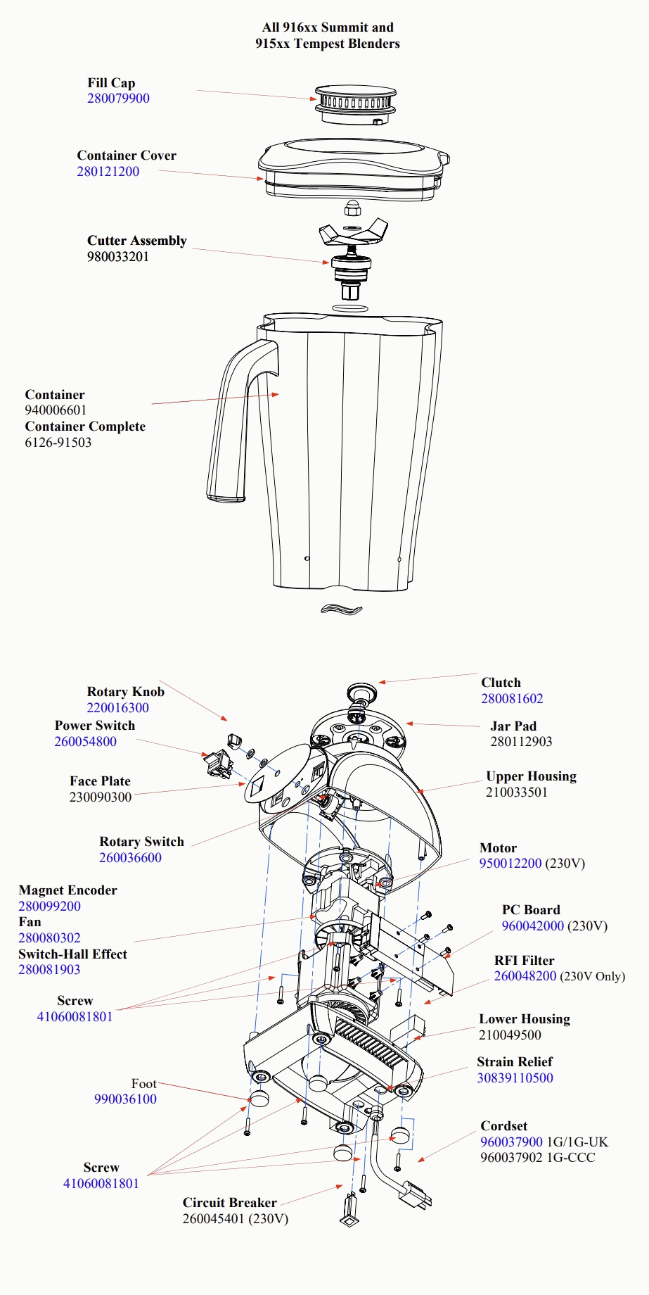 Diagram Diagram and Parts List for 1G91503-CCC  Hamilton Beach Blender